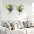 Canlierr 2 Pieces Wall Decor Hanging Planters with Artificial Plants Metal Hanging Vase Indoor Plants Holder Modern Boho Wall Art for Bathroom Bedroom Living Room Decor(White,Boston Fern)