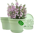 Pottiffe 13 Inch Plastic-Flower-Pot-for-Indoor-Plants, 4 Pack Large Outdoor Planter Pot with Drainage Holes & Saucers, Resin Decorative Garden Pots Planters