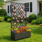 IDEALHOUSE Metal Planter Box with Trellis, 72"x47"x15.7" Galvanized Raised Garden Bed on Wheels with Drainage Holes, Outdoor Planter for Climbing Plants Vines & Privacy Screen, Diamond Lattice