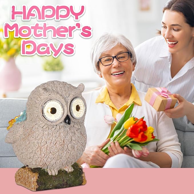 mocosa Solar Garden Statues Owl and LED Lights Birthday Gifts for Women Mom Grandma Solar Outdoor Cat Decor for Outside,Outdoor Solar Lights for Yard, Garden and Patio, Unique Gift for Women