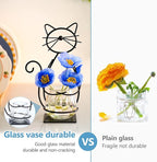 Desktop Glass Planter Vase Holder, Metal Cat Plant Terrarium Stand for Plants Creative Decorations for Home Patio Lawn Garden