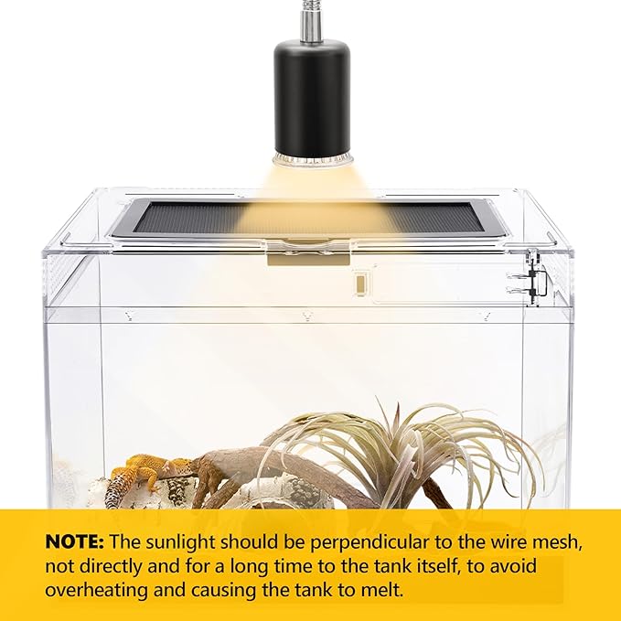 HELIME Reptile Polycarbonate Terrarium Kit 7 Piece Starter Habitat for Tarantula,Lizards,Frogs,Geckos,or Hermit Crabs,Tank with Escape-Proof Locking Lid,Light,Hygrometer,Hide,Tweezer,Bowl,Sprayer