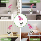 Artificial Phalaenopsis Orchid Bonsai 8 Purple Faux Flowers, Realistic Simulation Potted Plant for Home Indoor Decoration, Small Fake Orchid Arrangement for Living Room and Office