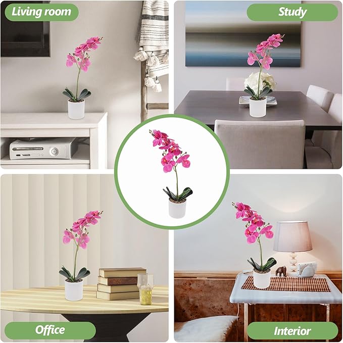Yardwe Artificial Phalaenopsis Bonsai Orchid Plant Purple 8-Bloom Simulation Potted Faux Orchid Indoor Home Décor Table Centerpiece Living Room Ornament