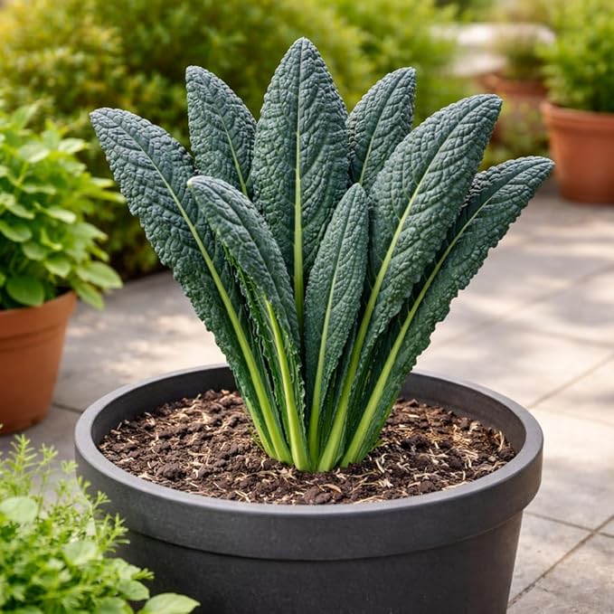 Black Tuscan Lacinato Kale Seeds – Dark Blue-Green Leaves with Upright Growth for Home Gardens, Raised Beds & Containers