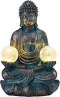 Afirst 10.5'' Meditating Buddha Garden Statues Solar Buddha Sculpture Decor with Glass Balls Zen Meditation for Home Garden Yard Patio Indoor Outdoor Ornaments Gifts for Mom