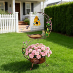 DREAMSOUL Bird Bath with Flower Planter, Vintage Copper Birdbath with Bird House, Metal Bird Bath for Outside Garden Yard