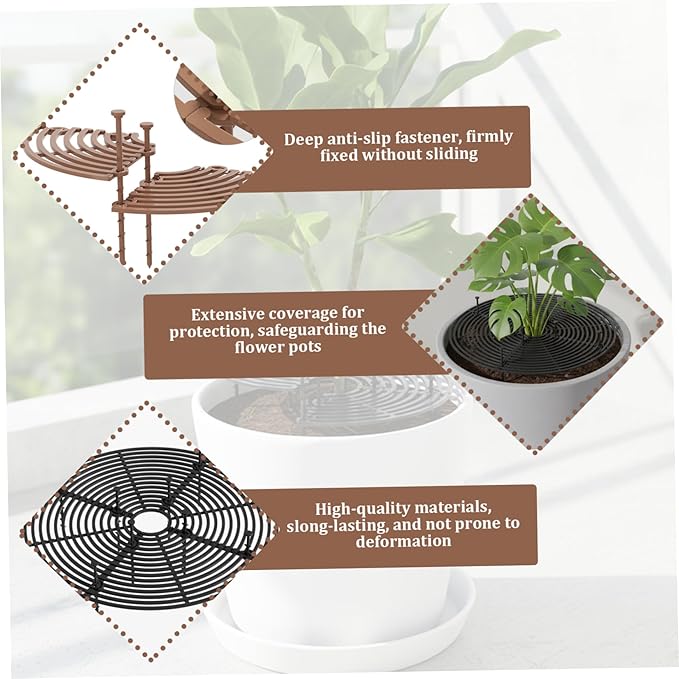 Plant Protector, 2Pcs Plant Pot Cover, 12" Protector Grid with Clips Indoor Outdoor Flower Pot Cover to Deter Digging Pets & Weeds, Black & Brown