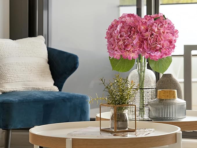 ZYTUYO 20" Real Touch Magenta Hydrangeas 4PCS Artificial Hydrangeas Latex Faux Flowers with Long Stem for Spring Living Room Home Table Centerpiece Kitchen Wedding Party Xmas Floral Decoration
