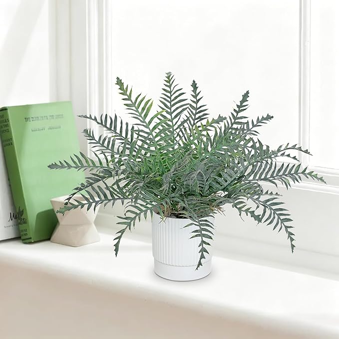 GnFlus Set of 2 Fake Plant Boston Fern Potted Artificial Plants Small Artificial Desk Plant with Potted Pots for Shelf Desk Home Bathroom Farmhouse Room Office Kitchen Farmhouse Coffee Table Decor