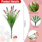 Roberly 24 Bundles Artificial Plants Outdoor, Fake Lavender Flowers UV Resistant Faux Shrubs Plastic Flowers Fake Greenery Plants for Porch Garden Window Box Home Indoor Outdoor Decorations, Red