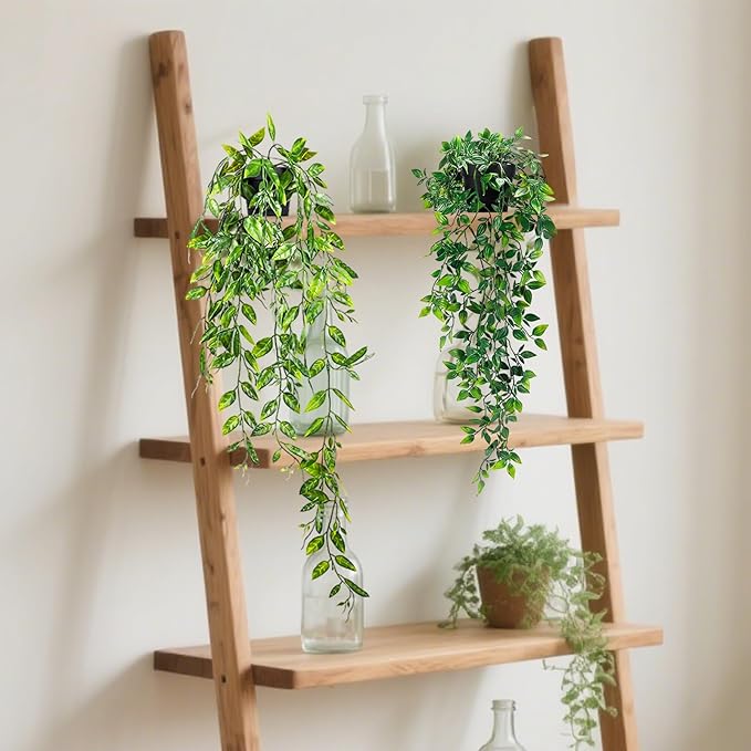 Artificial Hanging Plants, 2pcs Faux plants indoors in pots, Greenery Fake Plants Decorations, Small Artificial Plants in Pots, Fake Potted Mini Plants for Wall Home Room Office Bathroom Decor
