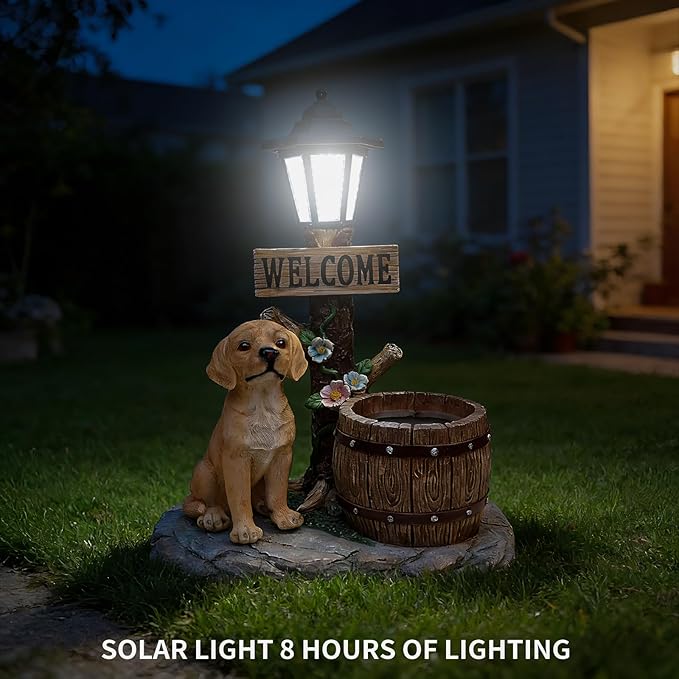 Animal Outdoor Statue Planter Solar Light Welcome Garden Sculpture Resin Flower Pot Decorative Porch Patio Yard Lawn Entryway Figurine with LED Lamp Rustic Plant Holder Ornament Courtyard (B)