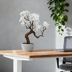 TOARTi Artificial White Cherry Blossom Potted Plant with Stone Pot, 12.2" Tall Fake Flowers Faux Plant Desk Decor, Decorative Plants Indoor Decor for for Home Bedroom Bathroom Office Desk