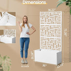 Outvita Metal Planter Box with Trellis, 71’’ x 36’’ x 16’’ Raised Garden Bed with Drainage Holes for Climbing Plants, Vegetables, Vines, Privacy Planters for Patio (White)