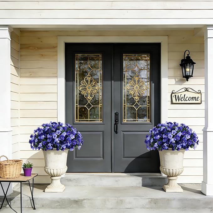 INXUGAO Artificial Hanging Flowers with Basket Outdoor, Fake Hydrangea UV Resistant Arrangements in Pot Planter Spring Summer Decor for Indoor Porch Garden Yard (Double Blue)