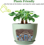 UOUZ 12/10/9 Large Modern Plant Pots, Plastic Planters with Drainage Holes and Saucers for Indoor Outdoor Plants Flowers, Green
