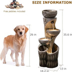 4 Tiered Water Fountain Outdoor, 35.6" Tall Cascading Bowl Leaf Carved Outdoor Waterfall Fountains Modern Water Feature with Dual Planters for Garden, Patio,Deck, Yard, Indoor Decor