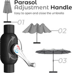 DomeShade 15ft Patio Umbrella with Base,Large Outdoor Double-Sided Rectangle Umbrella with Crank Handle, Market Umbrella for Poolside Garden Deck Backyard Beach Pools, Gray
