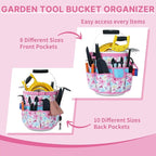 MELOTOUGH Bucket Caddy Organizer Bucket Tool Organizer for Garden Tools Fit 3.5 to 5 Gallon Bucket (Pink Flower)
