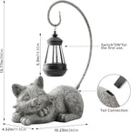 WSgift Outdoor Cat Figurine Garden Statue with Solar-Powered LED Light 13.77 Inches Tall Gift Garden Statue Decor for Cat Lovers Marbled