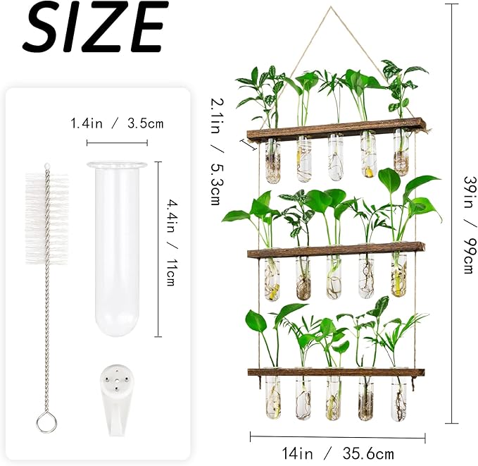 3 Tier Wall Hanging Propagation Stations with 15 Glass Test Tubes, Plant Terrarium Propagation Tubes Planter for Hydroponic Cuttings, Window Decor Gift for Plant Lovers
