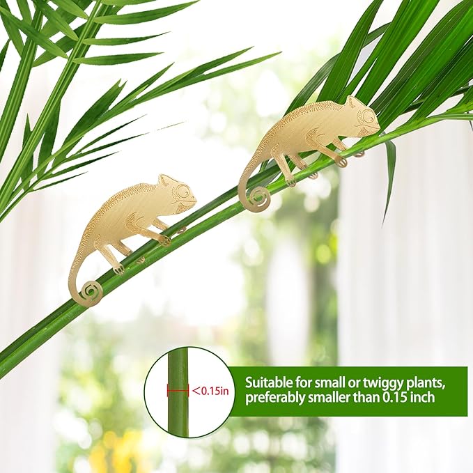 Rainteam Plant Animal Decor Brass Plant Charms for Live Plants Cute Animal Plant Hanger Ornaments for Pots Garden Plant Decorations Plant Accessories Gift for Plant Lovers(2 Chameleon)