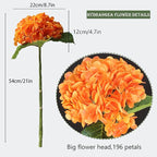 Buart 4PCS Long Stem Big Size Orange Flowers Artificial Silk Hydrangea Lifelike Flowers Real Touch Artificial Flowers Wedding Shower Bride Bouquets Office Living Room Table Decorations (21 Inch)
