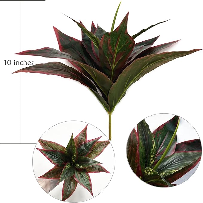 Artificial Agave Fake Plants Red 2 Pack, 10 Inches Faux Shrubs Flowers Grass Plant for Wedding Party Office Indoor Outdoor Home Yard Garden Greenery Leaves Decor UV Resistant Planter Filler Decoration
