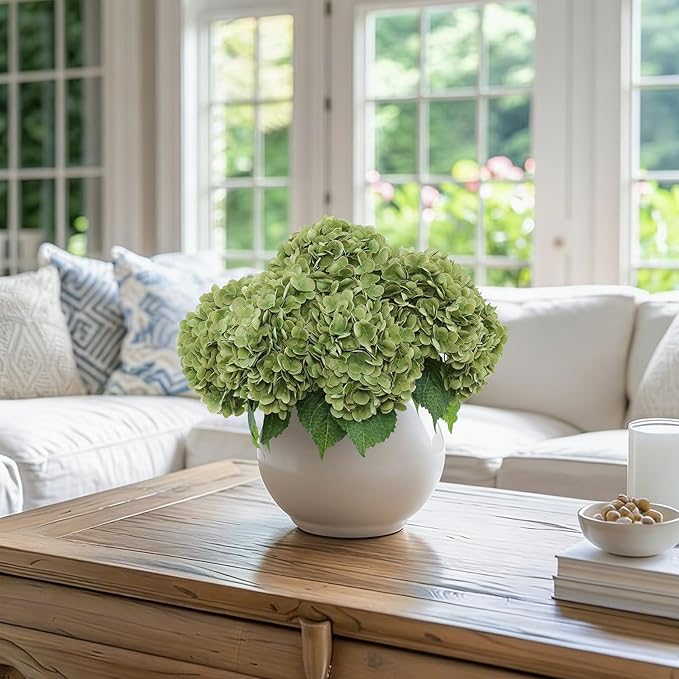 Coferset Lime Green Hydrangea Artificial Flowers 3pcs Lifelike Faux Hydrangea Real Touch Fake Flowers for Home Wedding Office Party Living Room Decoration,22inch