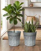 vensovo 11 Inches Silver Metal Rustic Plant Pots - 3 Pcs Large Galvanized Planters with Drain Hole and Rubber Plug, Rustproof Tin Bucket Flowerpot for Indoor Plants Farmhouse Vintage Style for Decor