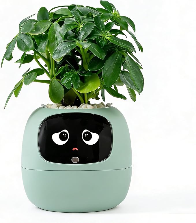 Intelligent Flower Pot, Electronic Bud, Maintenance Plant Assistant, Fun Interactive Flower Pot, Indoor Green Planting Monitoring, LCD Screen Display, Cell Phone APP Connection (Green)