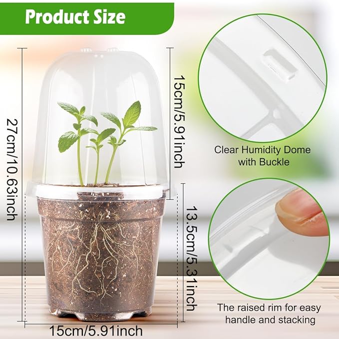 RooTrimmer 6 Inch Clear Nursery Pots with Humidity Dome, 30 Pack Reusable Seed Starter Pot with Drainage Holes, Transparent Plastic Plant Seedling Pots for Propagation Indoor Plants Outdoor Gardening