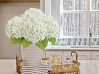 ZYTUYO 20 inches 4 Pcs Ivory White Real Touch Hydrangea Artificial Flowers Boho Lifelike Real Looking Latex Hydrangeas Flower with Long Stem for Home Decor Spring Table Centrepiece