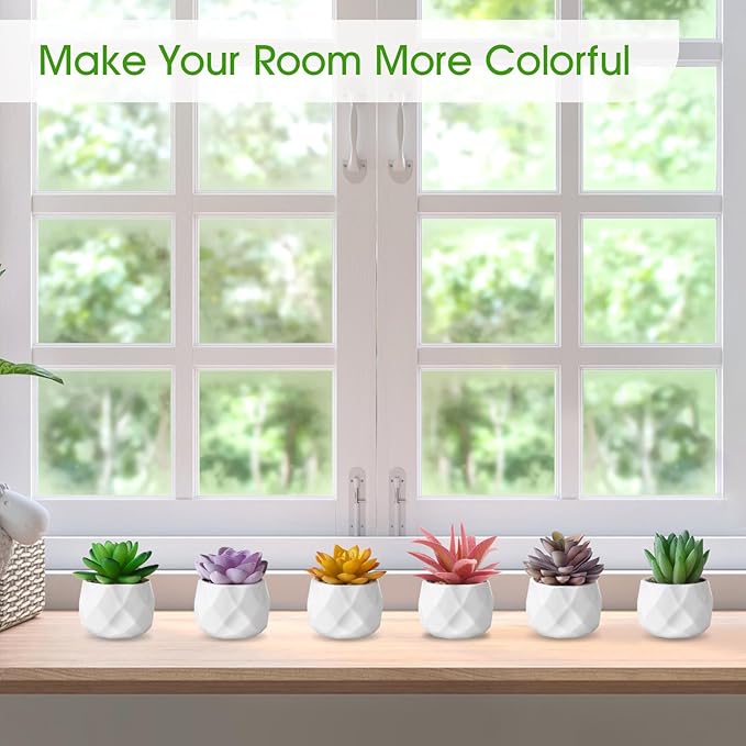 ZINHO Fake Succulent Plant Set 6 PCS Artificial Succulent Plants for Desk Realistic Faux Succulents in Plastic Pots Mini Colorful Succulent Decor for Bedroom Bathroom Office Shelf Decor (Mix)