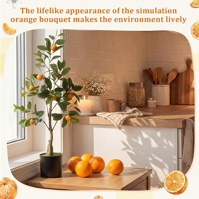 Suncalla 2 Pack Artificial Orange Potted Plants 31.5 Inches Fake Orange Tree Simulation Realistic Fruit Plant with Pot Faux Tree Indoor Decoration for Home Office Living Room Table Desk