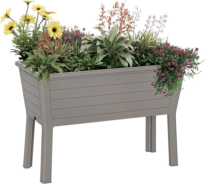 Durable Resin Raised Garden Bed with Drainage Holes & Reinforced Corners - Lightweight Flower Boxes Outdoor for Vegetables, Herbs, and Patio Garden Enclosure System (Grey, 44.33 * 29.92 * 19.69)