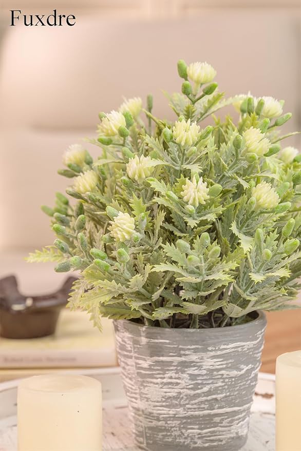 2 Pack Small Desk Plants, Artificial Bathroom Plants Decor with Flower in Vintage Melamine Pots, Faux Plants Indoor for Shelf Decor in Home Office, and Spring Decor (Ivory White)