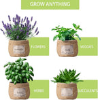 10 Sets herb pots for Indoor Plants,5 inch Clear Plastic Plant Pots with Drainage and Saucer,herb planters with Vintage Decorative Burlap Flower-Pot Cover for Windowsill, Kitchen, Balcony