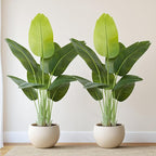 Lifelike Bird of Paradise Artificial Plant,4ft Faux Banana Leaf Tree with 9 Trunks - Perfect Indoor Silk Floor Plant for Home Decor in Living Room, Office, and Bedroom (Set of 2)