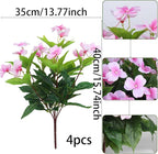 CITYES 4 Pcs Artificial Flowers Outdoor Impatiens UV Resistant Silk Impatiens Flowers Pink Faux Flowers Impatiens Bushes Artificial Impatiens for Pot Patio Lawn Garden Hanging Basket Porch Decor