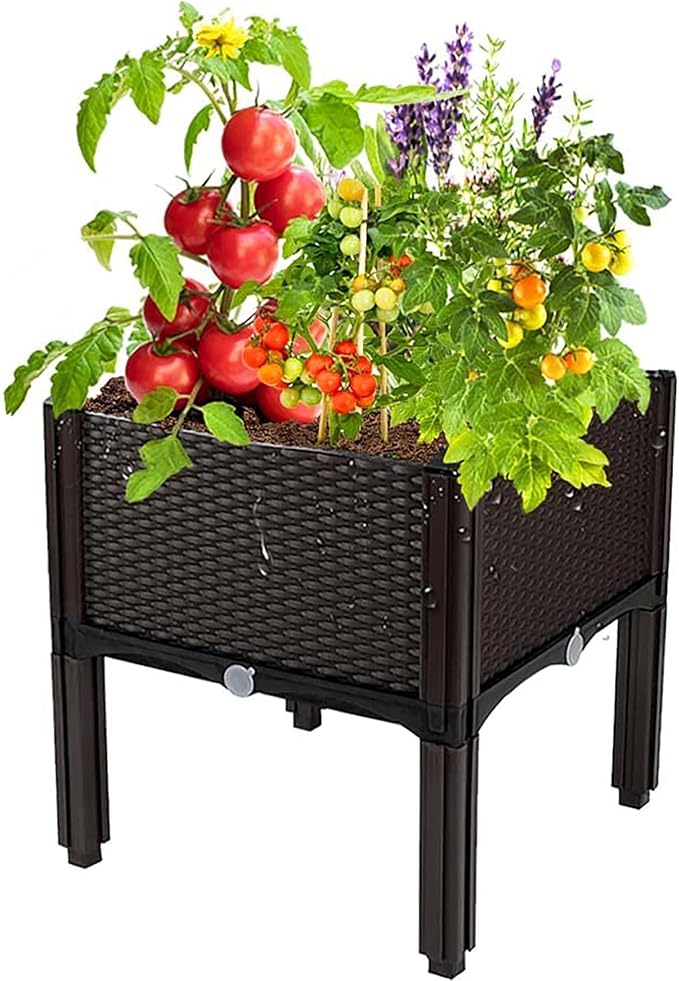 Plastic Elevated Planters for Raised Garden Bed with Legs for Outdoor Plants Box Kits with Drainage Holes for Patio Deck Balcony to Planting Flowers,Vegetables,Tomato and Herbs