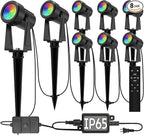SUNTHIN Outdoor Landscape Lighting with Remote, RGBW Color Changing Spot Uplights, 8 Pack