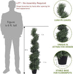 THE BLOOM TIMES 4ft Tall Spiral Artificial Topiary Trees Set of 2, 48 inch Large Faux Cedar Trees for Outdoor Planters, Fake Cypress Plants for Garden Front Porch Indoor Outside Christmas Decor 4 Foot