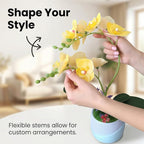 Artificial Orchid with 3D Printed Vase, Lifelike Fake Phalaenopsis Orchid Flowers, Realistic Silk Orchids for Home Decor Living Room (Yellow)