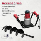 DC HOUSE 1500W Electric Post Hole Digger Earth Auger Hole Digger Digging Tools Auger with 6" Digging Bit Set with Reverse Function, Prune Farmland and Garden