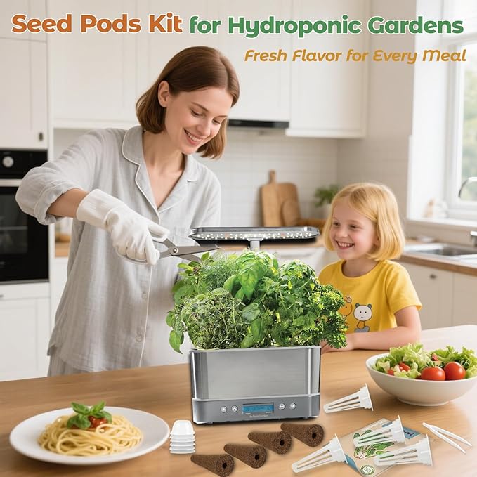 Basil Seed Pods Kit Hydroponic - Refill Herb Pod for All Indoor Herb Garden, 8 Grow Pods with Seeds of Thai Basil & Plant Food, Compatible with All Hydroponics Growing Systems