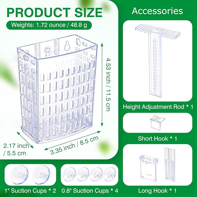 2026 Latest Upgraded Aquarium Plant Holder Adjustable Height with Extendable Hook and Suction Cup for Fish Tank Aquaponic Plant Cultivation and Aquascape Accessories Decorations (2 Pack) Transparent
