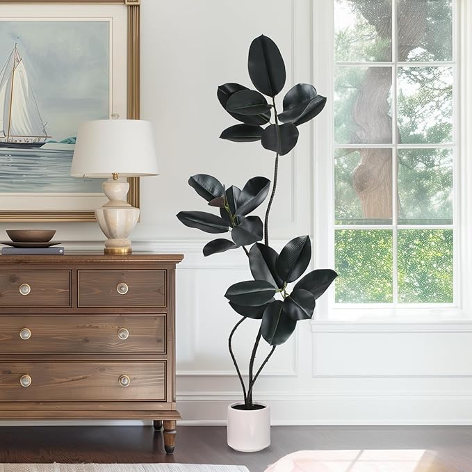 Yepdin Artificial Rubber Tree Plant -5FT Faux Plants Indoor with Planter,Tall Fake Trees Lifelike Branches & Foliage,Large Artificial Plants Indoor for Home Office Floor Patio