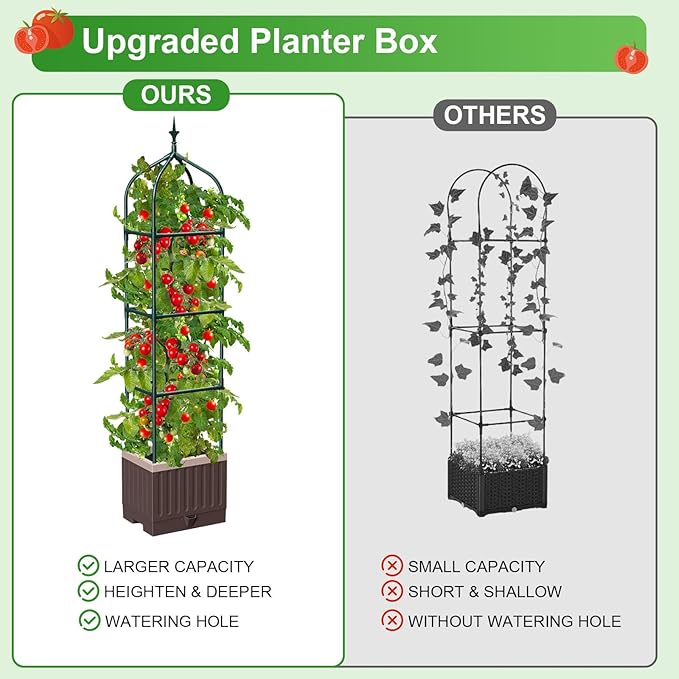 Raised Garden Bed Planter Boxes with Trellis,1pcs 70.9" Self-Watering Tomato Planter Boxes with Trellis for Climbing Vegetables Plants Flowers Tomato,Use for Indoor Outdoor (Brown)